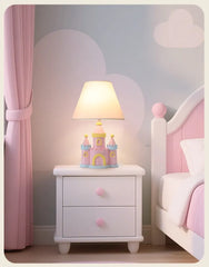 Pink Castle Table Lamp Children's Room Fabric Shade Accent Lamp