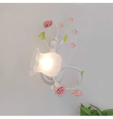 White Rose Bud Wall Sconce with Frosted Glass Bell Shade