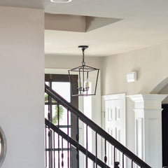 Gold Geometric Cage Pendant Light Fixture Floral Stems Glass Shades