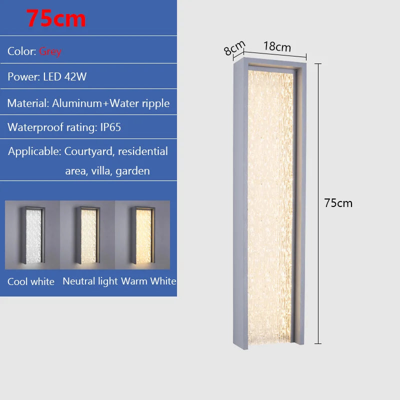 Dimensions of the grey rectangle waterfall wall sconce.