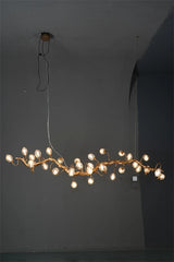 Gold Branch Chandelier with Crystal Fruit Glass Shades and Metal Frame
