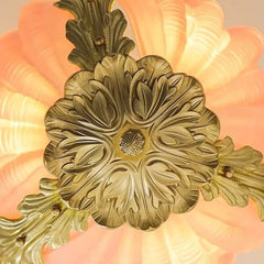Gold Shell Glass Pendant Light with Leaf Accents