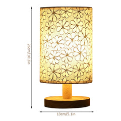 Fabric Drum Shade Table Lamp Natural Wood Base Wheat Stalk Design