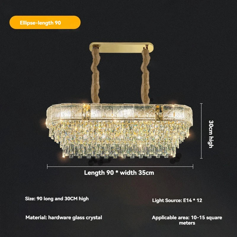 Chandelier with dimensions and specifications on a dark background