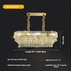 Chandelier with dimensions and specifications on a dark background