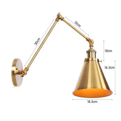Brushed Gold Cone Shade Adjustable Wall Sconce Hanging Ceiling Light