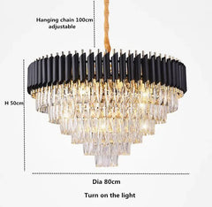 Tiered Crystal Chandelier with Black Accents and Gold Finish