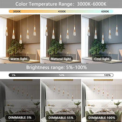 Comparison of light color temperature: warm light, natural light, and cool light from the pendant lamps.