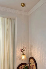 Gold Ceramic Flower Pendant Light with Glass Shade
