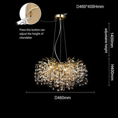 Gold Crystal Branch Pendant Light with Clear Faceted Crystals