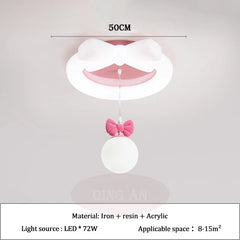 White Pink Bow Ceiling Light Flush Mount Children's Room Light