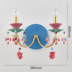 Gold Macaron Ceramic Flower Wall Sconce with Blue & Pink Accents