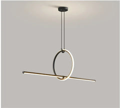 Modern pendant light with circular design on a gray background