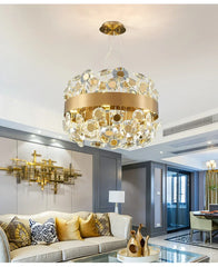 Gold Crystal Floral Chandelier Pendant Light with Mirror Accents