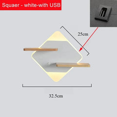 Modern Wood Shelf LED Wall Sconce with USB Charger
