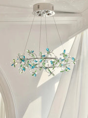 Crystal Floral Ring Chandelier Chrome Pendant Light