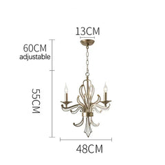 Chandelier with dimensions labeled on a white background