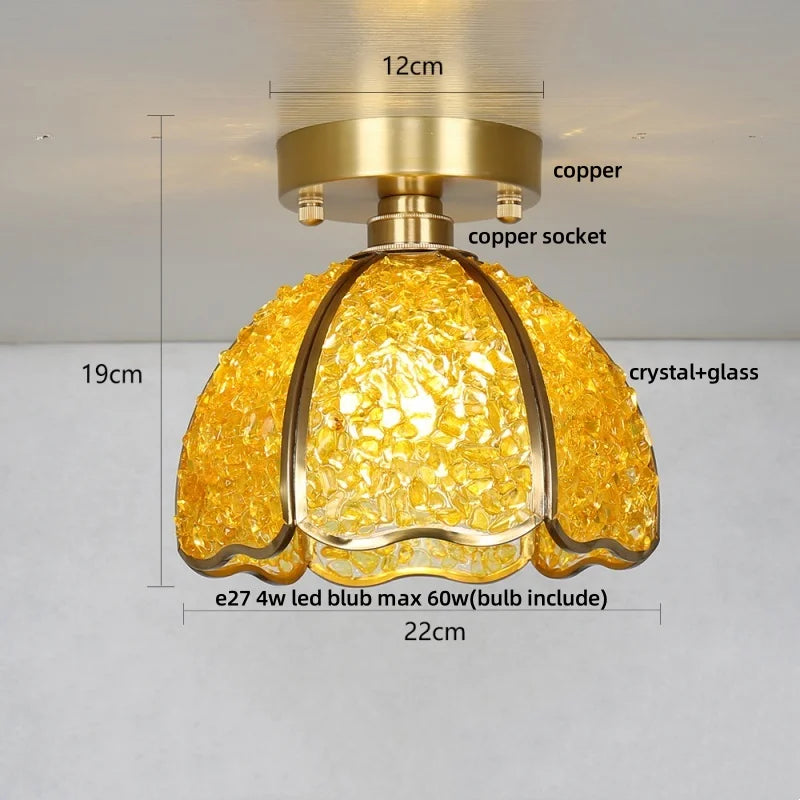 Ceiling light fixture with measurements and material labels on a white background