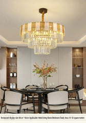 Tiered Faceted Crystal Waterfall Chandelier with Gold Accents