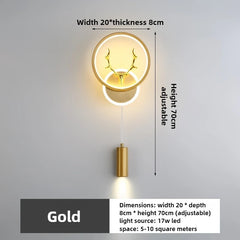 Modern Gold Antlers Wall Sconce with Circular Frame and Downlight