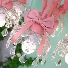 Pink Bow Crystal Chandelier Multi-Arm Pendant Light