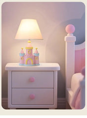 Pink Castle Table Lamp Children's Room Fabric Shade Accent Lamp