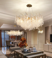 Gold Cascade Crystal Floral Flush Mount Ceiling Light Fixture