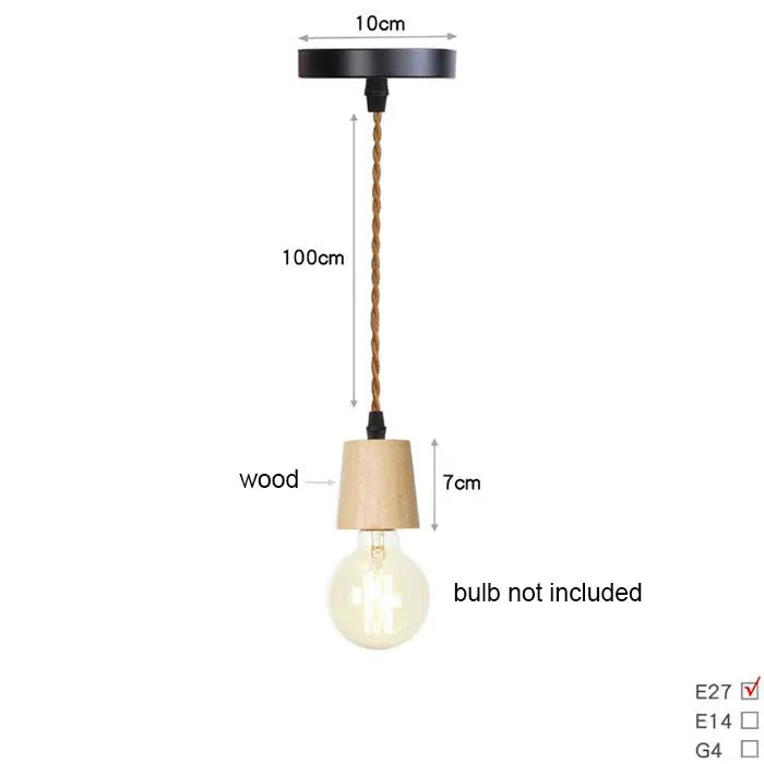 Pendant light with measurements and bulb type options on a white background