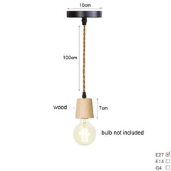 Pendant light with measurements and bulb type options on a white background
