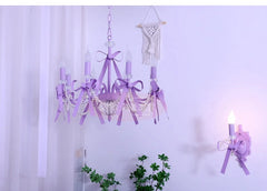 Purple Bow Pearl Accents Candle Wall Sconce Light Fixture Light