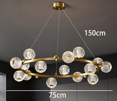 Chandelier with dimensions labeled on a dark background