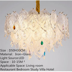 Feather Glass Tiered Chandelier with Multi-Colored Gem Accents