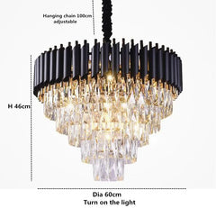 Tiered Crystal Chandelier with Black Accents and Gold Finish