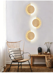 Modern Wood and Stone Arc Wall Sconce with Warm LED Glow