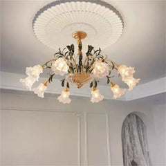 Gold Floral Glass Chandelier Multi-Arm Pendant Light