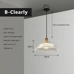 Glass Dome Pendant Light Polished Copper Hanging Illumination