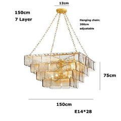 Tiered Amber Glass Chandelier with Brushed Gold Finish Metal Frame