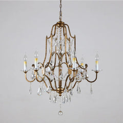 Gold Candelabra Crystal Chandelier with Ornate Metal Frame and Drips