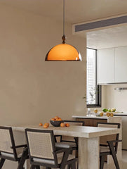 Amber Glass Dome Pendant Light with Wood Accent and Black Track Mount