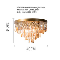 Gold Metal Frame Shell and Crystal Cascading Pendant Light Fixture