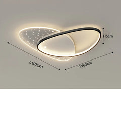 Ceiling light fixture with dimensions and power rating on a gray background