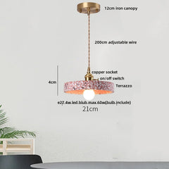 Pendant light with labeled components on a white background
