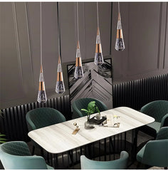 Gold Crystal Teardrop Pendant Light Fixture, Dimmable Remote Control