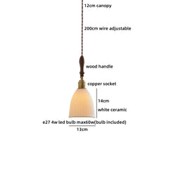 Pendant light with labeled parts on a white background