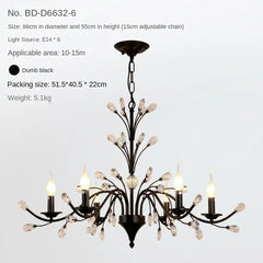 Black chandelier with clear crystals on a white background