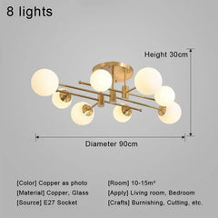 Modern ceiling light fixture with dimensions and specifications on a gray background