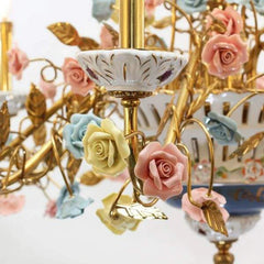 Gold Ceramic Rose Floral Chandelier Pendant Light