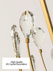 Gold Metal Geometric Frame Pendant Light with Crystal Accents