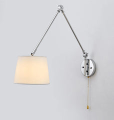 Wall-mounted lamp with adjustable arm on a light gray background