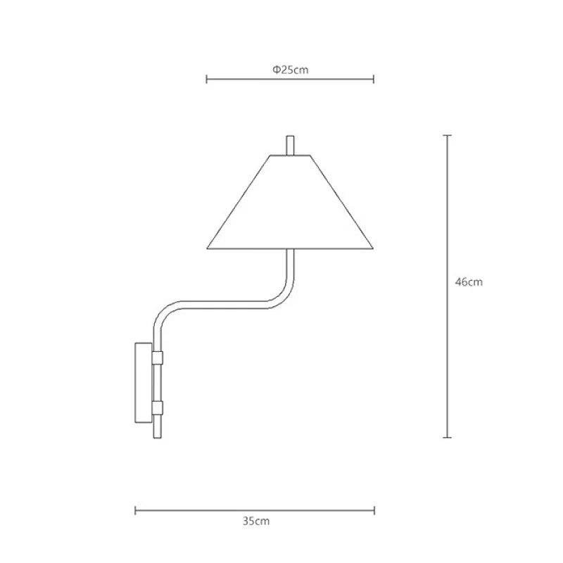 Line drawing of a wall lamp with dimensions labeled